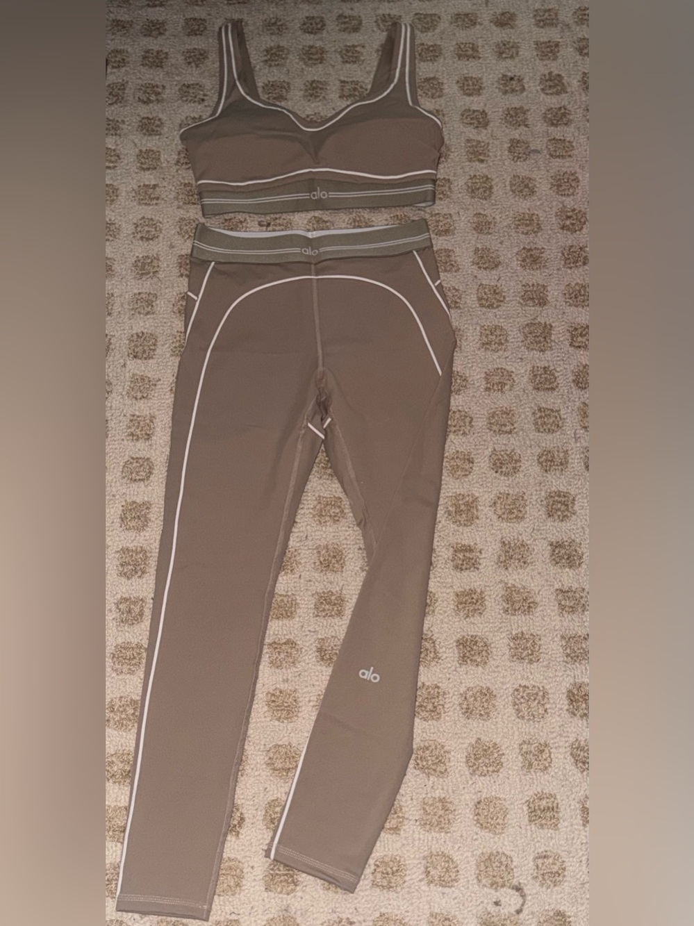 ALO Yoga Taupe Leggings and Supportive Sports Bra Set